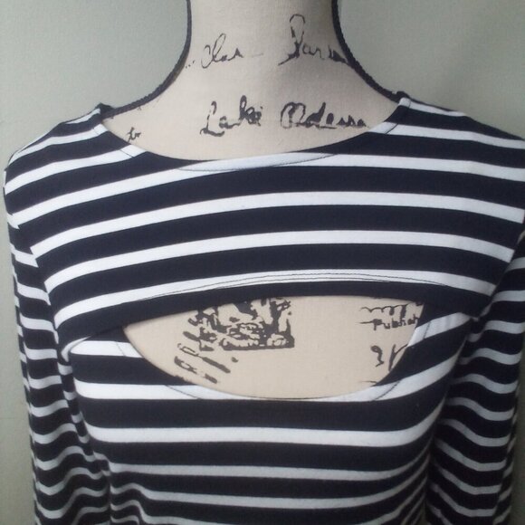 Verve Ami Shirt Women M 3/4 Sleeve Cut-Out Stripe Black White - Picture 9 of 16